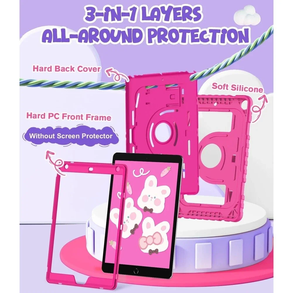 OKP iPad 9th 8th 7th Generation Case 10.2 Shockproof Rugged Kickstand Hot Pink